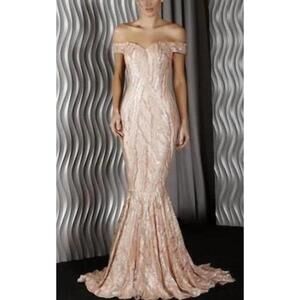 NEW JADORE strapless sequin mermaid in champagne